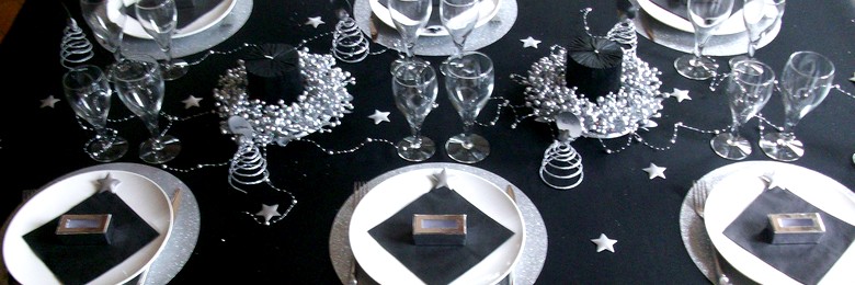 décoration de table mariage, anniversaire, bapteme noir et argent.